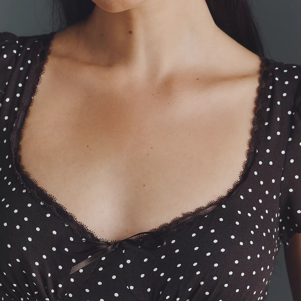 Reformation | NWT Afton Polka Dot Lace Trim Midi Dress in Blue Dream Dot size 10 - Picture 4 of 10